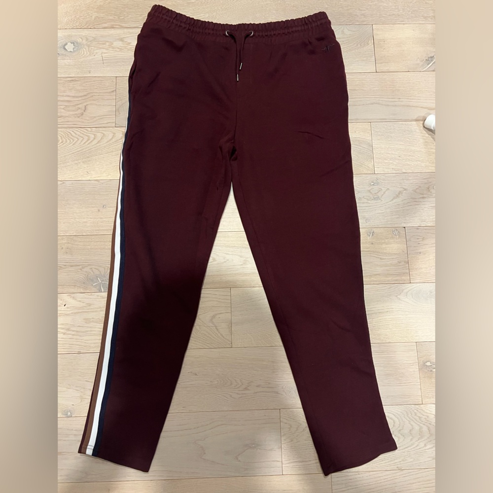 River Island Burgundy Sweatpants Men’s Size L – Black, White & Brown Side Stripe
